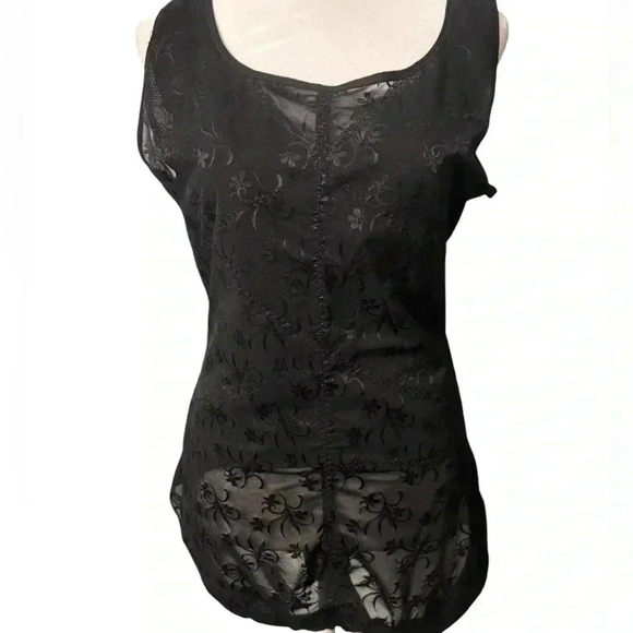 Women’s black stretchy lace bodysuit with hook & eye & zipper closure at back - Picture 1 of 11
